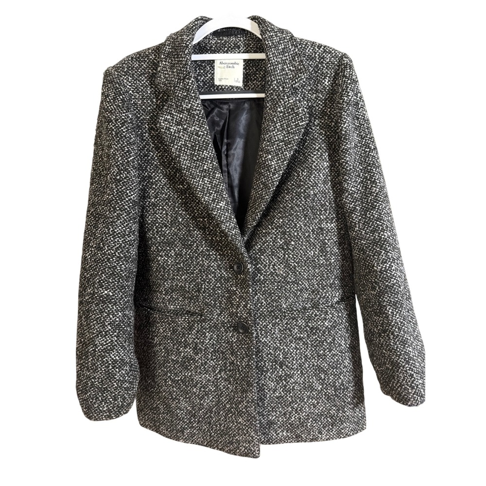 Abercrombie & Fitch Dark Academia Wool Blend Blazer | Black White Tweed Jacket